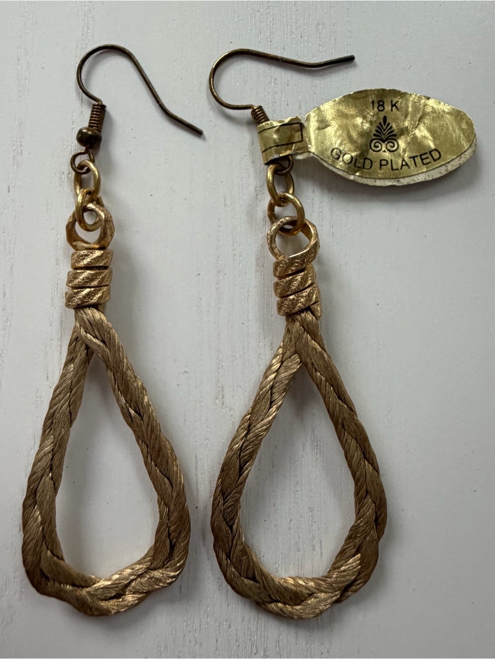 18K Gold Plated Braided Teardrop Earrings - Handmade in Greece